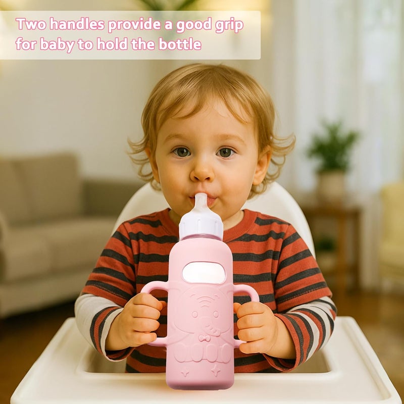 KingKam 4 Pack Silicone Sleeves for Dr. Brown's Glass Baby Bottles, Drop Protection Bottle Sleeves with Handles, Compatible with Dr. Brown's Anti-Colic Options+ Narrow Glass Baby Bottles, 8 oz/250 mL - Image 5